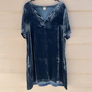 Sundance Olivia Velvet Midnight Blue Shift Loose Velour Dress Size Large B39